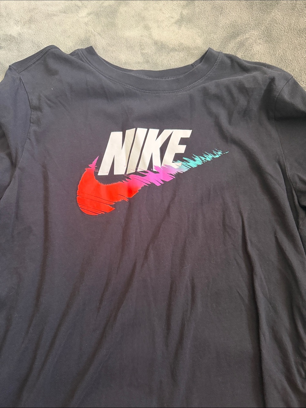 Nike Black Tee with Red, Pink and Teal Swoosh